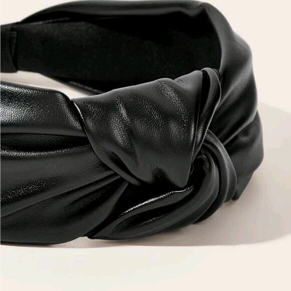 💖 2/$30 Womens Boho black top knot faux leather wide thick minimalist headband - Picture 9 of 14